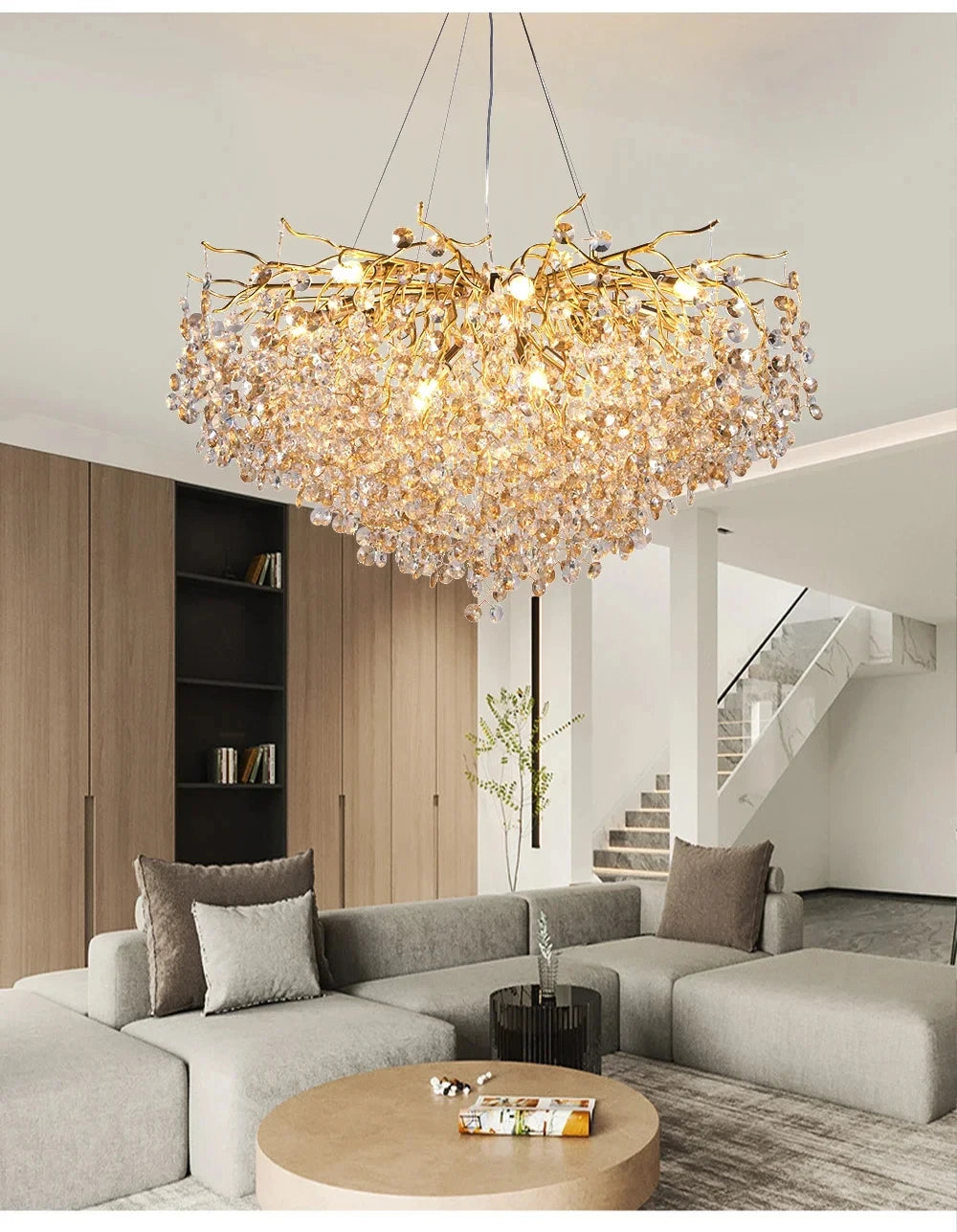 Modern Living Room LED Crystal Gold Large Chandelier Kitchen Long Pendant Lamp