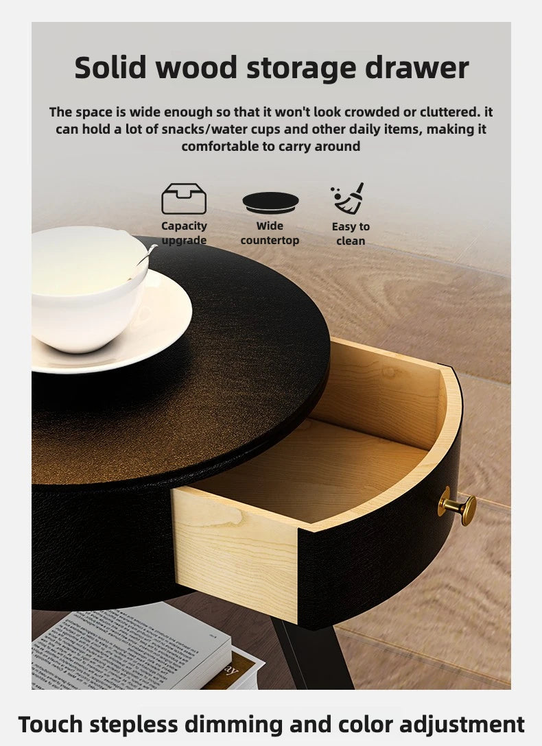 Bedroom Minimalist Nightstands Small Space Round  Table With Wireless Charger