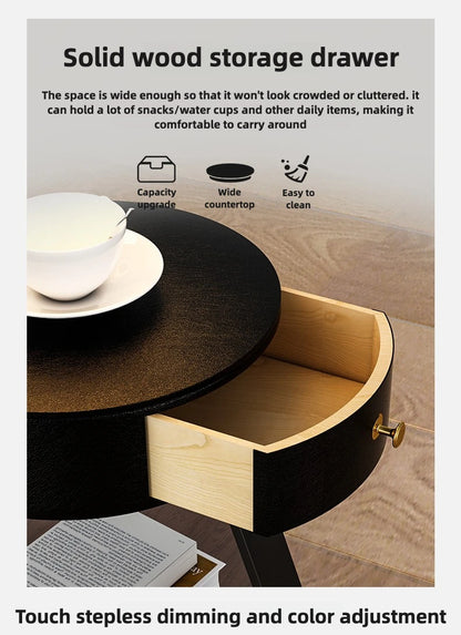 Bedroom Minimalist Nightstands Small Space Round  Table With Wireless Charger