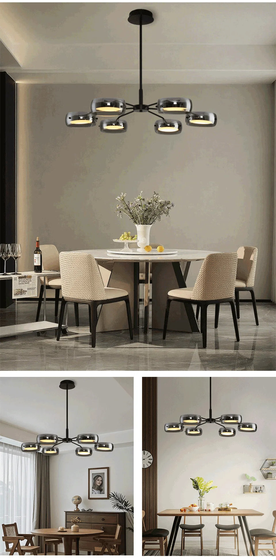 LED Modern Chandelier  With Remote Control 3 Pendant, Minimalist Dining Table Pendant Lights