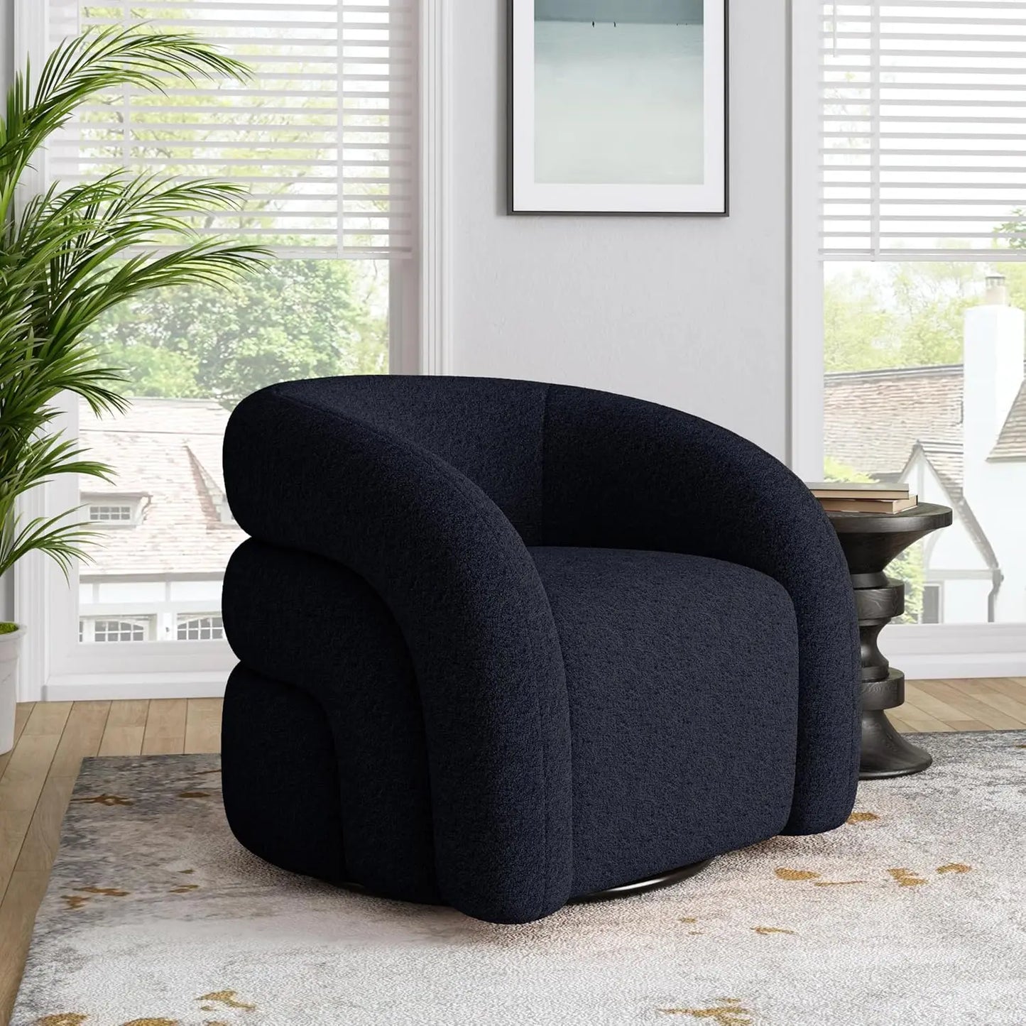 Comfy Swivel Boucle Barrel Armchair, Customized
