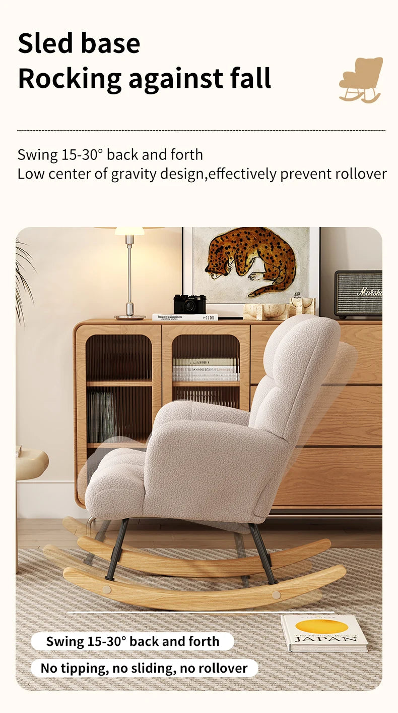 Rocking Chair, Velvet Fabric, Solid Wood,  Rocking Chair
