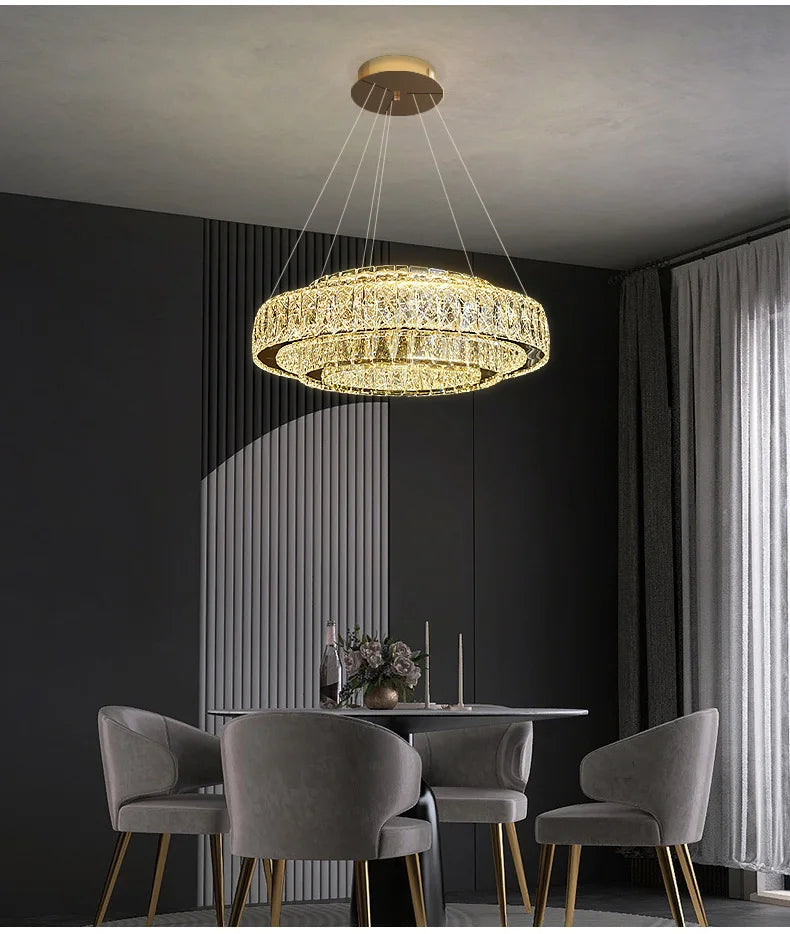Luxury Gold Ring LED Crystal Chandeliers  Living Dining Room Villa Decoration, Pendant Lights