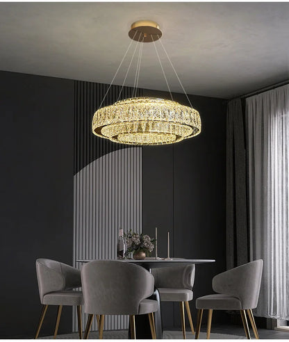Luxury Gold Ring LED Crystal Chandeliers  Living Dining Room Villa Decoration, Pendant Lights