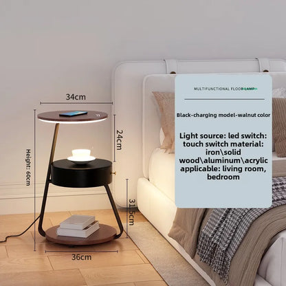 Bedroom Minimalist Nightstands Small Space Round  Table With Wireless Charger