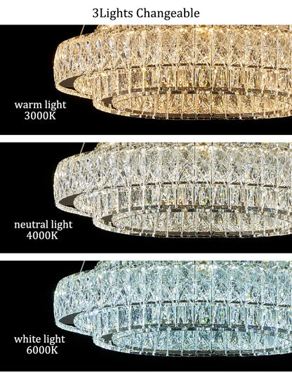 Luxury Gold Ring LED Crystal Chandeliers  Living Dining Room Villa Decoration, Pendant Lights