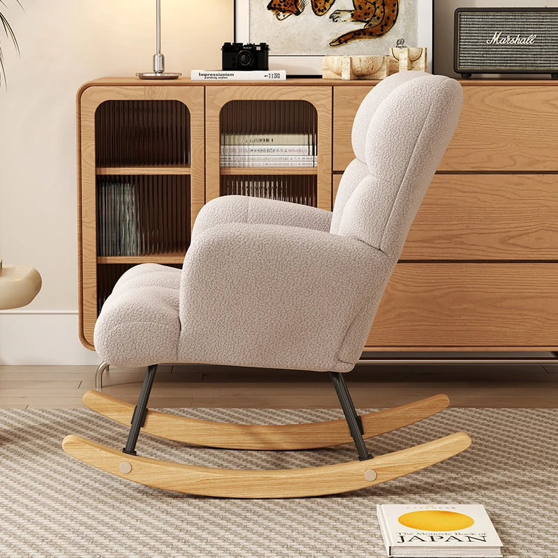 Rocking Chair, Velvet Fabric, Solid Wood,  Rocking Chair