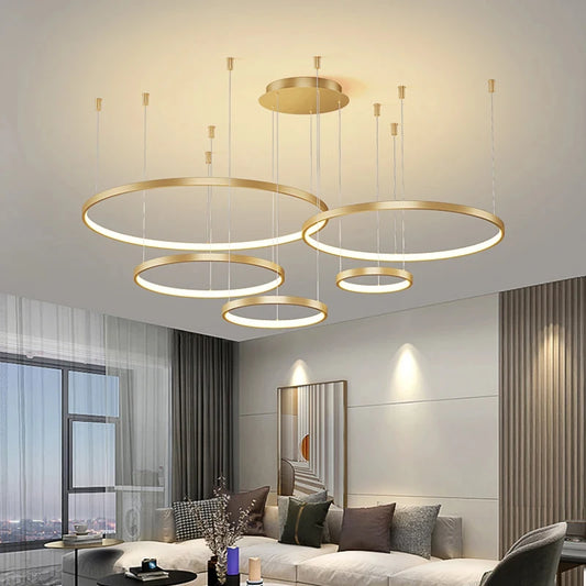 Black Rings Simple Style Modern Pendant Light,  Minimalist Living room Dimmable Remote Lamp