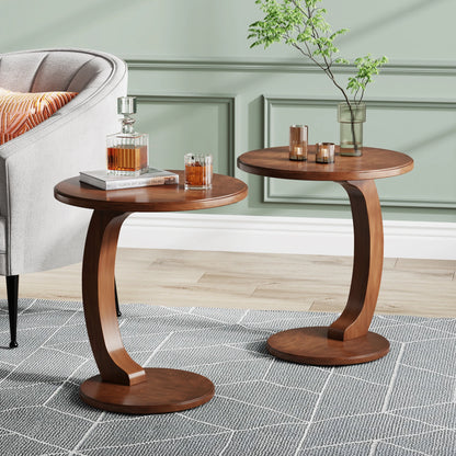 Tribesigns Round End Table, Wood C-Shaped Side Table, Small Couch Side Table, Mid-Century End Table, Retro Side Table