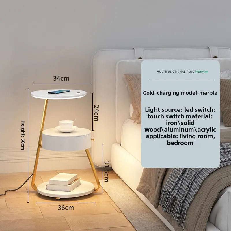 Bedroom Minimalist Nightstands Small Space Round  Table With Wireless Charger