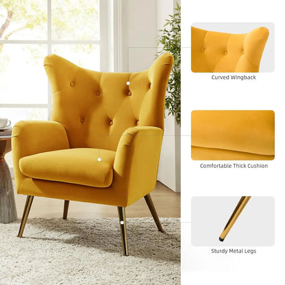 Velvet Accent Chair, Modern Wingback, Velvet Tufted Upholstered, Customized