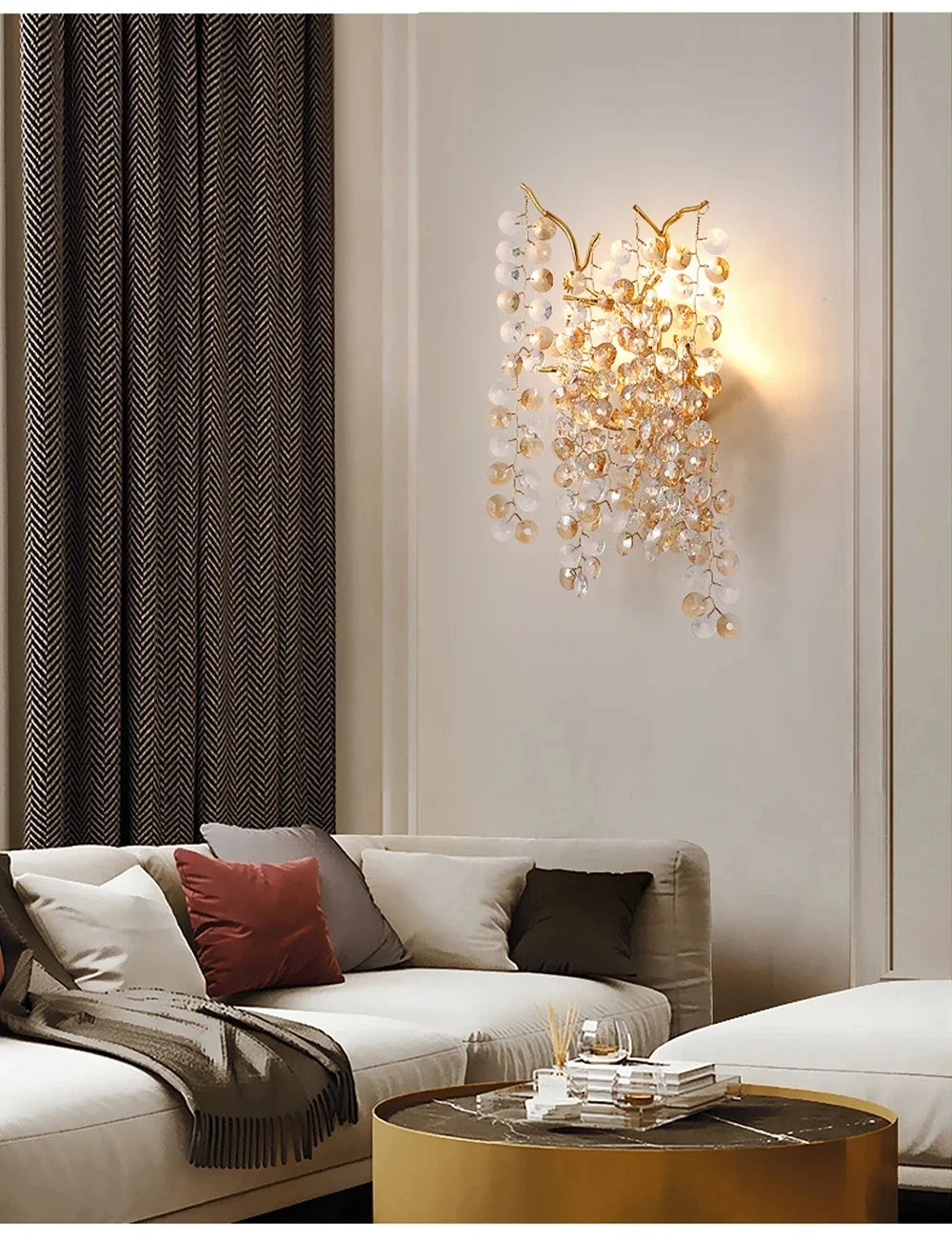 Modern Living Room LED Crystal Gold Large Chandelier Kitchen Long Pendant Lamp