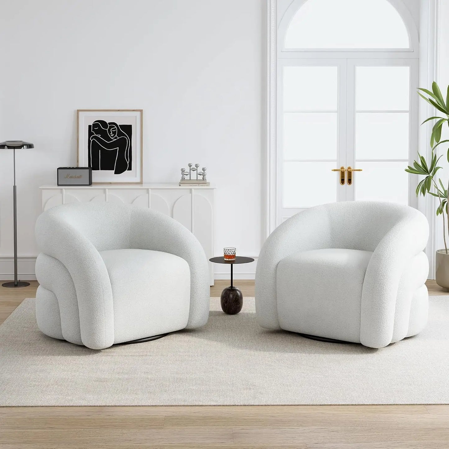 Comfy Swivel Boucle Barrel Armchair, Customized