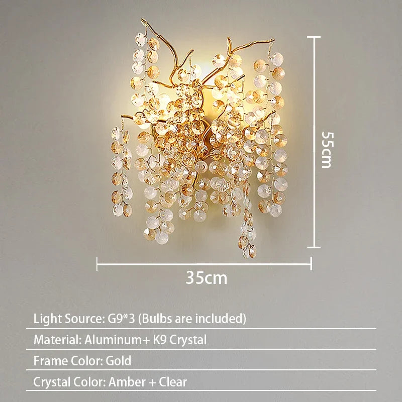 Modern Living Room LED Crystal Gold Large Chandelier Kitchen Long Pendant Lamp