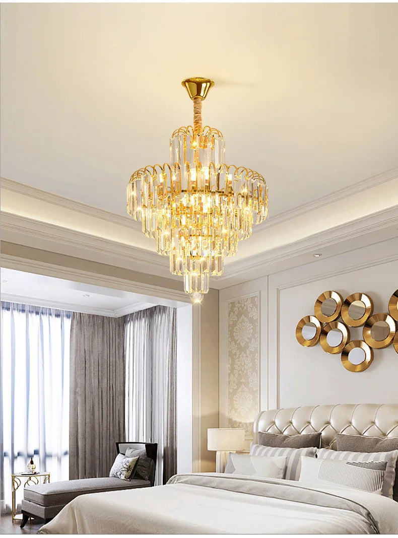 Luxury French Gold Crystal Chandeliers Lighting for Living Room Ceiling Pendant,  Dining Table Light Fixtures