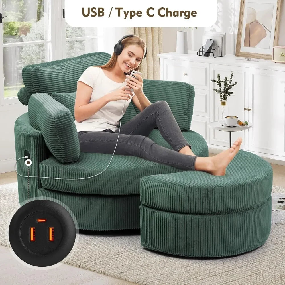 41.3" Swivel Accent Chair,with USB Charging Port, with Ottoman