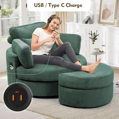 41.3" Swivel Accent Chair,with USB Charging Port, with Ottoman