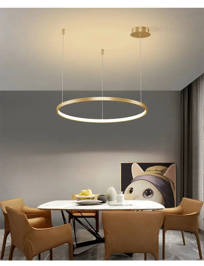 Black Rings Simple Style Modern Pendant Light,  Minimalist Chandelier Living room Dimmable Remote Lamp