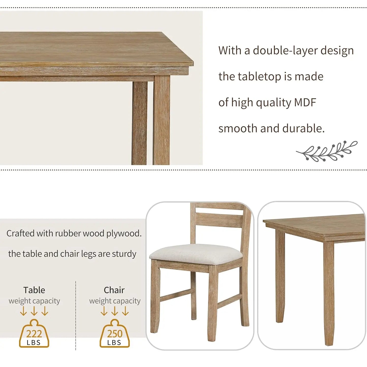 6-Piece Dining Table Set with Bench, Customized