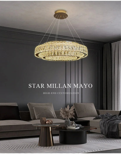 Luxury Gold Ring LED Crystal Chandeliers  Living Dining Room Villa Decoration, Pendant Lights