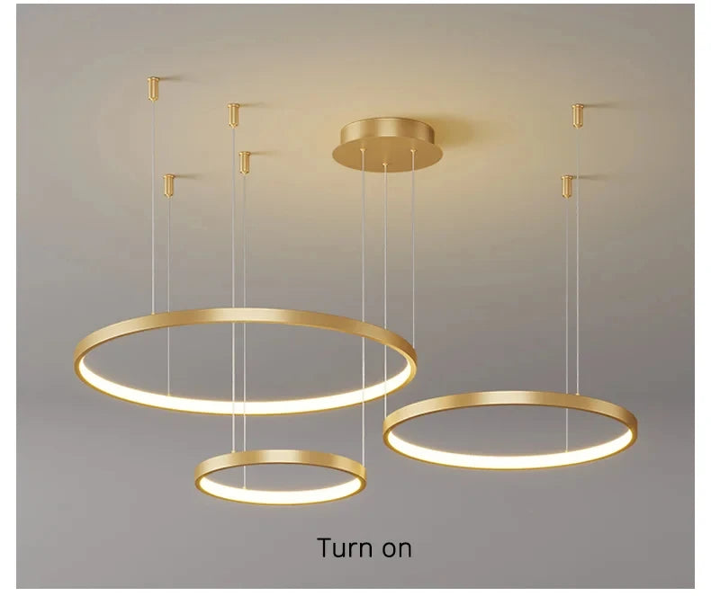 Black Rings Simple Style Modern Pendant Light,  Minimalist Chandelier Living room Dimmable Remote Lamp