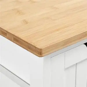 Kitchen Rolling Storage Cart w Bamboo Countertop, 3 Drawers, 3 Removable Shelves & Lockable Casters