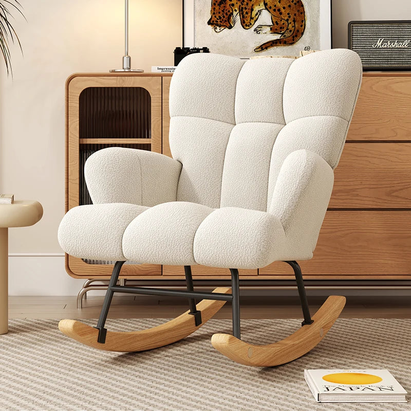 Rocking Chair, Velvet Fabric, Solid Wood,  Rocking Chair