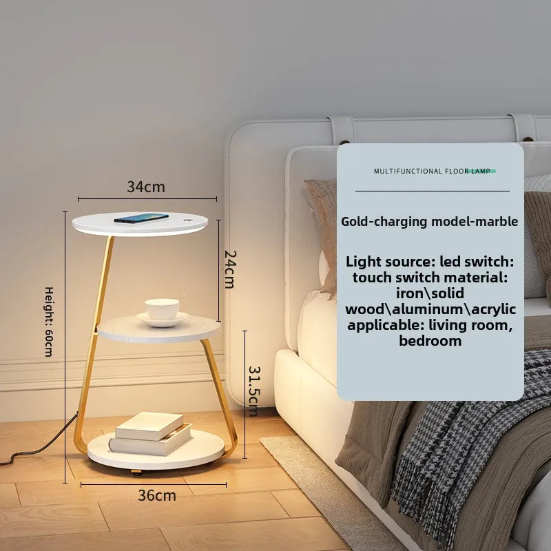 Bedroom Minimalist Nightstands Small Space Round  Table With Wireless Charger