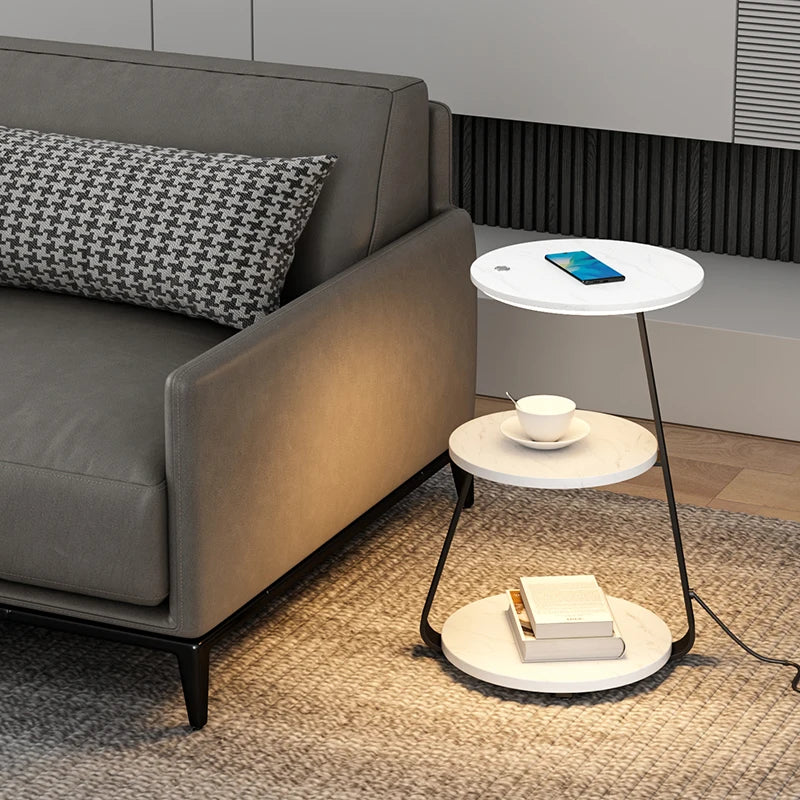 Bedroom Minimalist Nightstands Small Space Round  Table With Wireless Charger