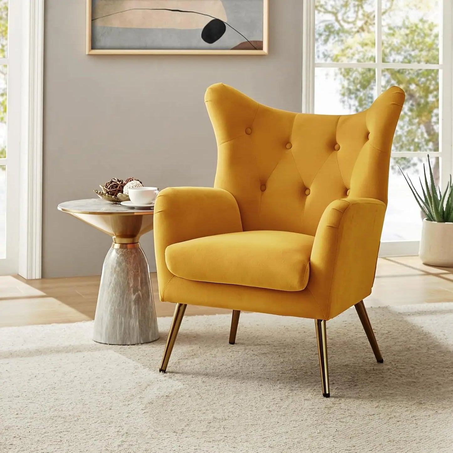 Velvet Accent Chair, Modern Wingback, Velvet Tufted Upholstered, Customized