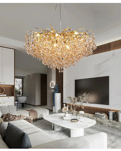 Modern Living Room LED Crystal Gold Large Chandelier Kitchen Long Pendant Lamp