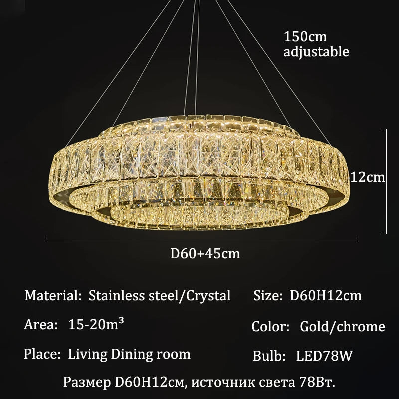 Luxury Gold Ring LED Crystal Chandeliers  Living Dining Room Villa Decoration, Pendant Lights