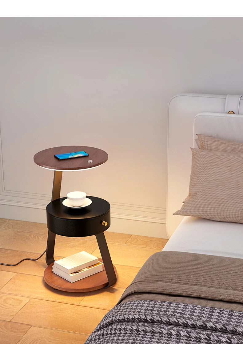 Bedroom Minimalist Nightstands Small Space Round  Table With Wireless Charger