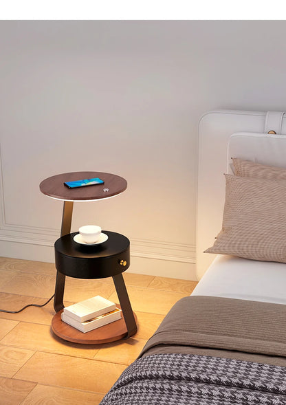 Bedroom Minimalist Nightstands Small Space Round  Table With Wireless Charger