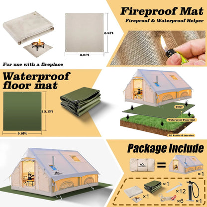 129 Sq ft inflatable tent with Tarp,8 Person Inflatable Camping Tent 4 Seasons