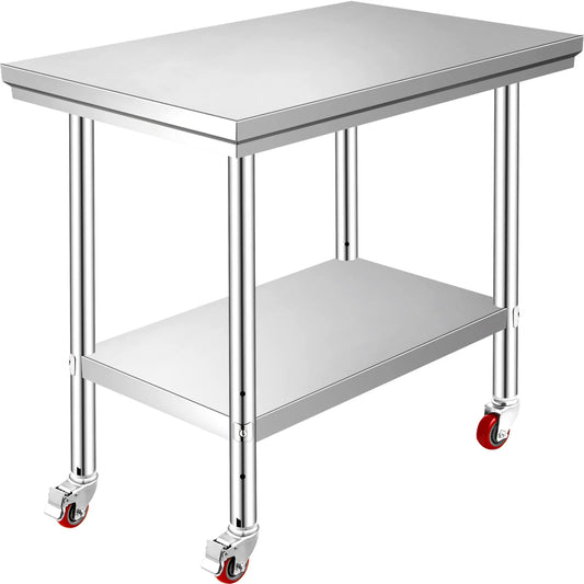 Stainless Steel Kitchen,  Commercial Work Bench Table with Caster Wheels