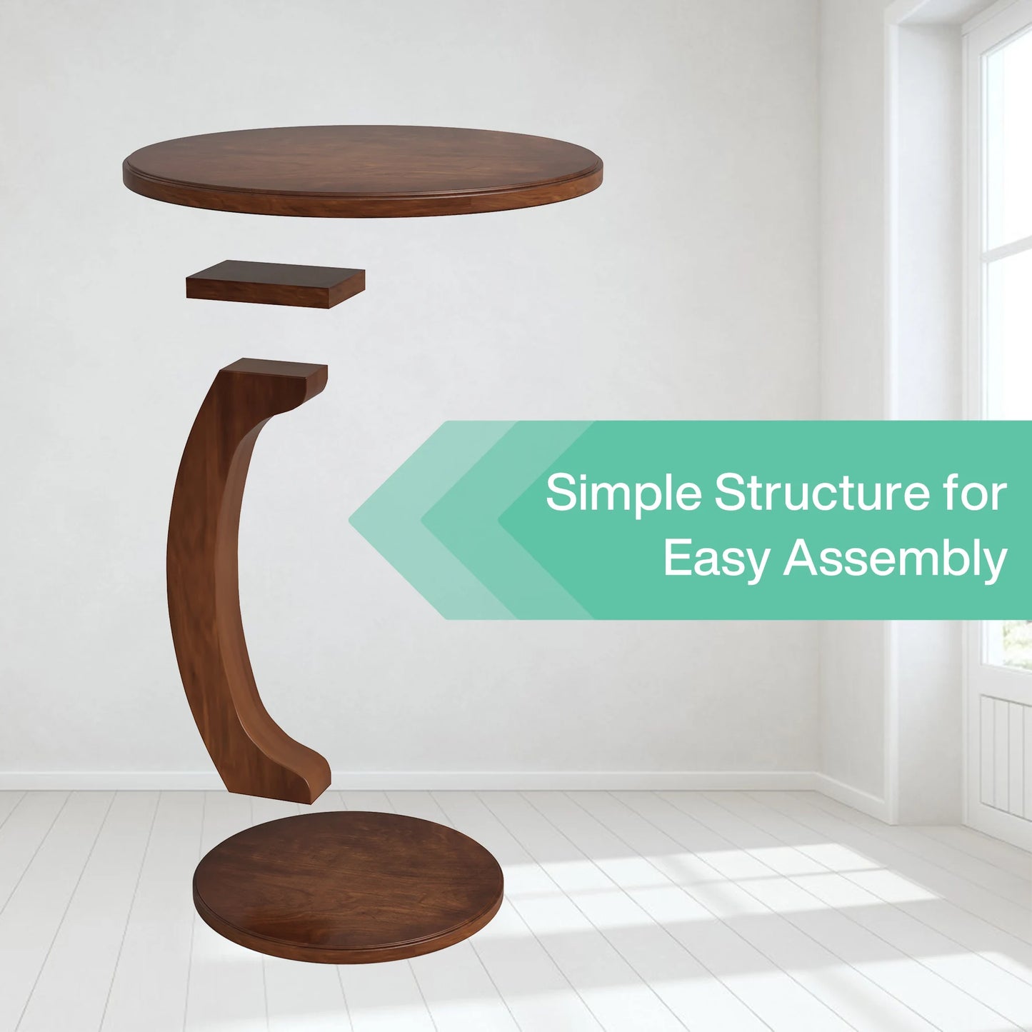 Tribesigns Round End Table, Wood C-Shaped Side Table, Small Couch Side Table, Mid-Century End Table, Retro Side Table