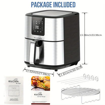 Air Fryer XL, 1500W 120V 6.8QT Stainless Steel Air Fryers Oven, Nonstick Basket, LED Touch Screen