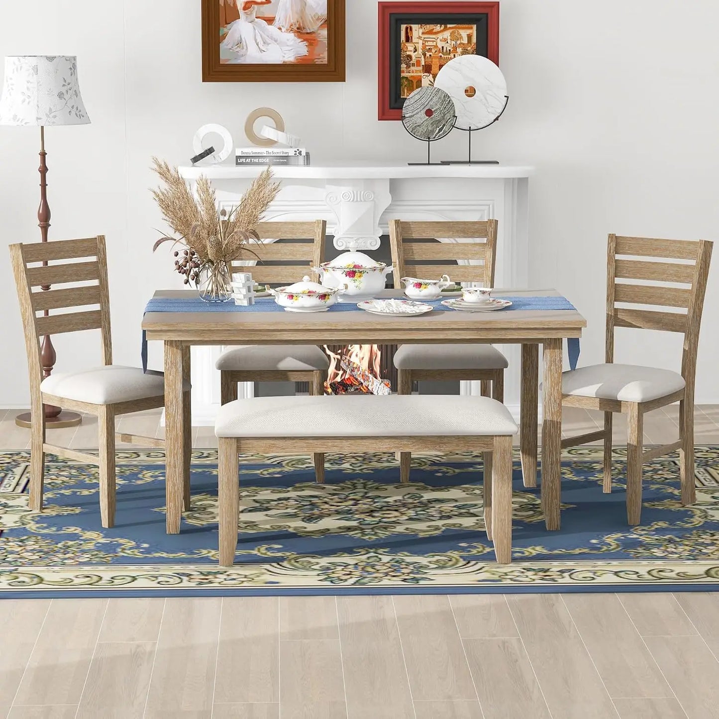 6-Piece Dining Table Set with Bench, Customized