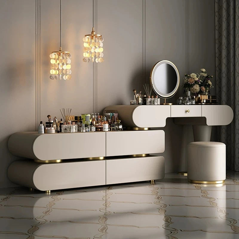 Bedroom Dressing Table Dresser Makeup Mirror Storage Cabinet Light, Luxury Premium Vanity Desk Toiletries Table