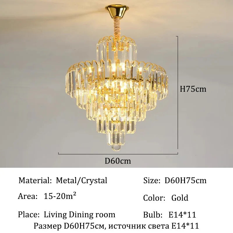 Luxury French Gold Crystal Chandeliers Lighting for Living Room Ceiling Pendant,  Dining Table Light Fixtures