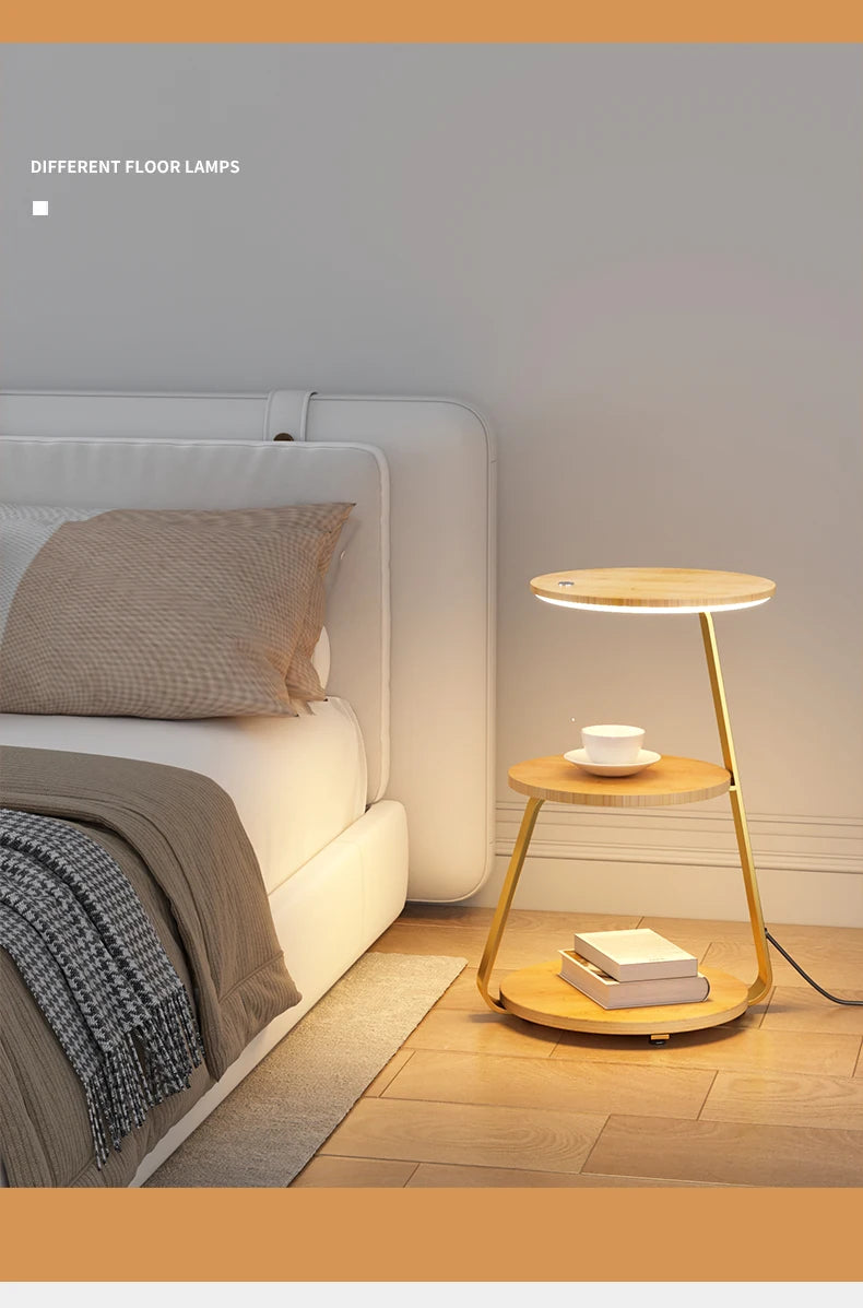Bedroom Minimalist Nightstands Small Space Round  Table With Wireless Charger