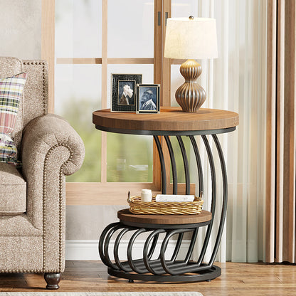 Tribesigns Gold Round End Table: 2 Tiers Faux Marble Side Table with Storage Shelf