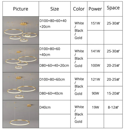 Black Rings Simple Style Modern Pendant Light,  Minimalist Chandelier Living room Dimmable Remote Lamp