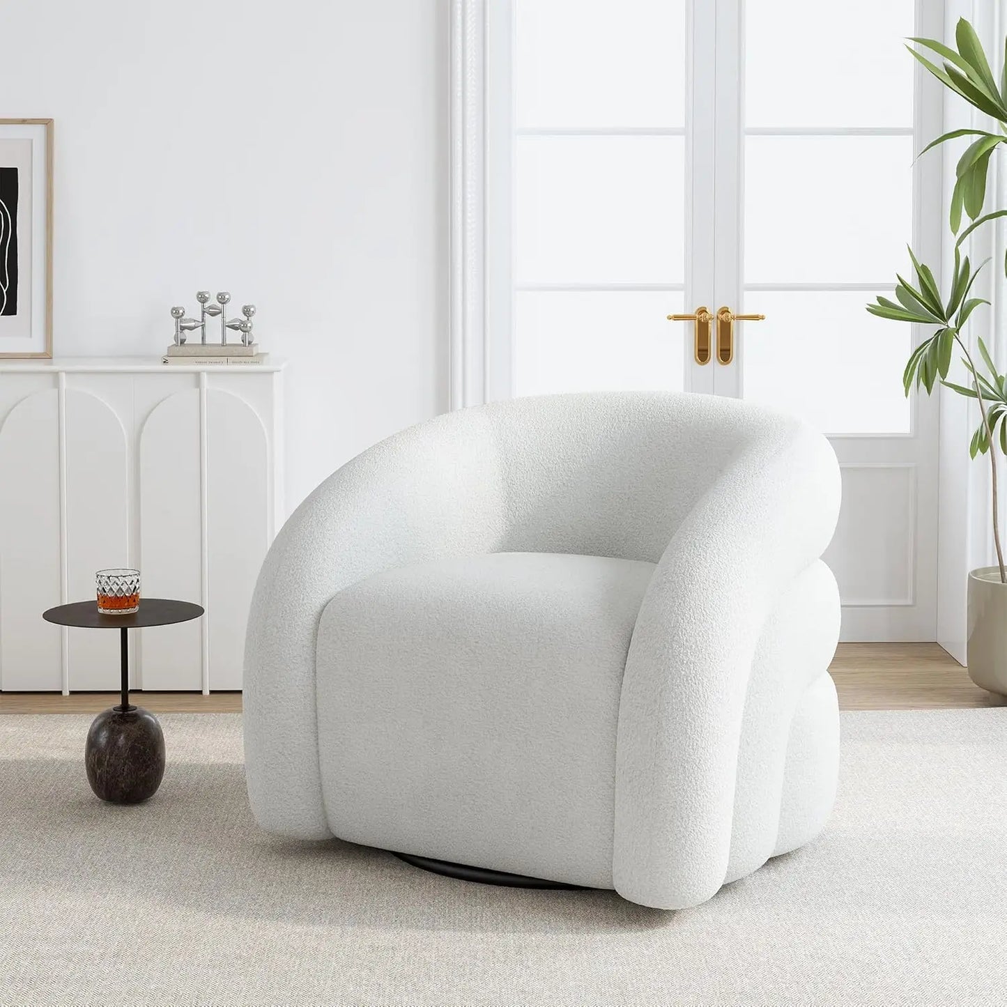 Comfy Swivel Boucle Barrel Armchair, Customized