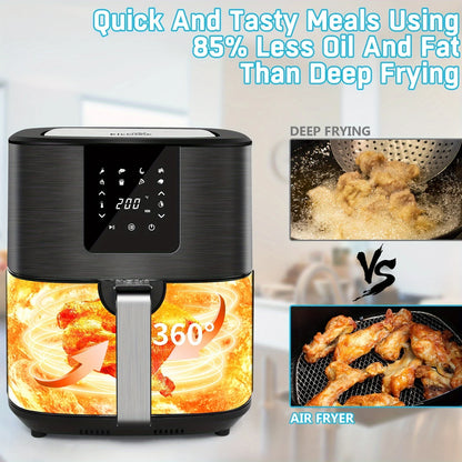 KitCook Large, 1500W 7QT AirFryer, Adjustable Temperature 100-400°F, 8 Presets Menu, Digital Touch Screen