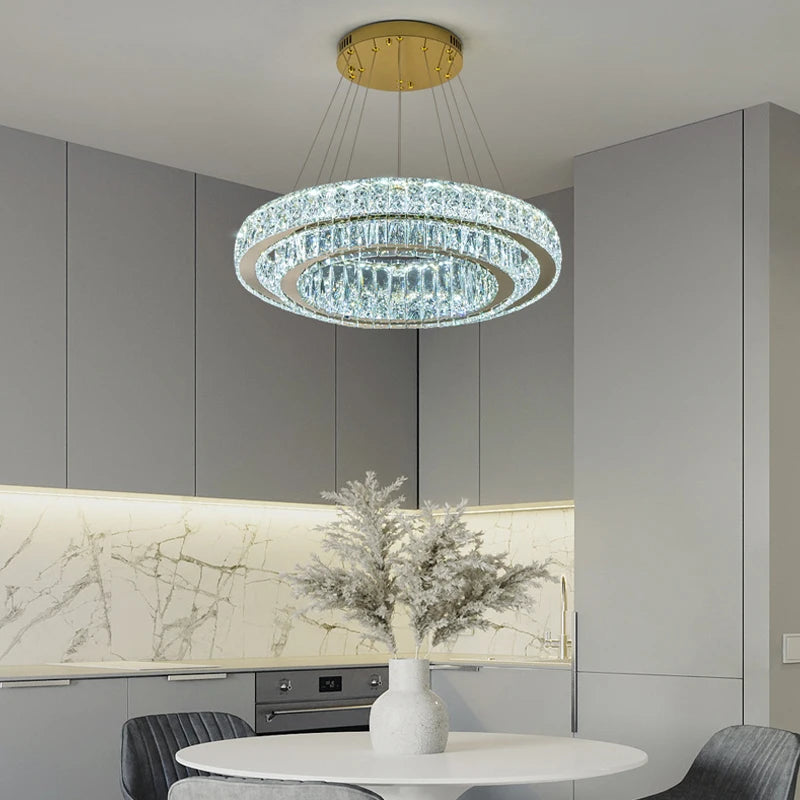 Luxury Gold Ring LED Crystal Chandeliers  Living Dining Room Villa Decoration, Pendant Lights
