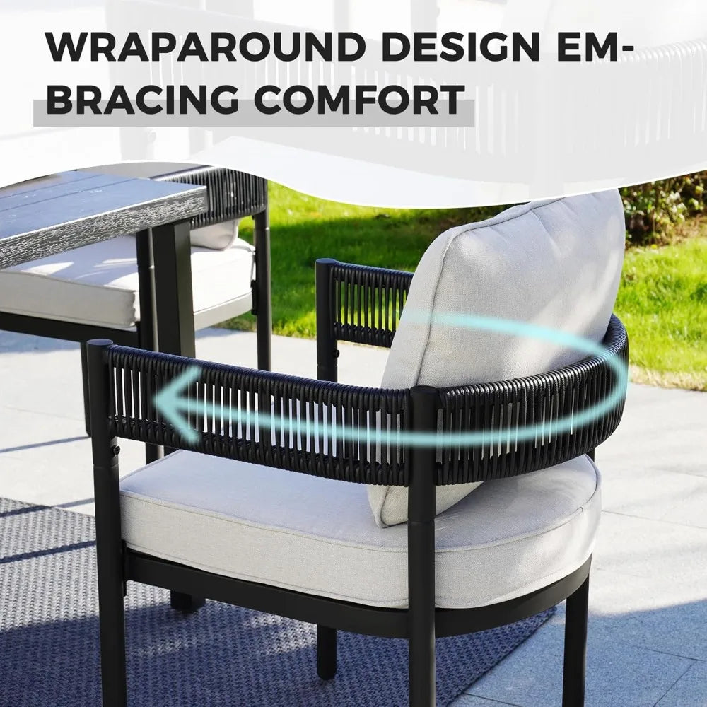 Outdoor Dining Set Metal Woven Wicker Chair Thick Cushionsw1reg