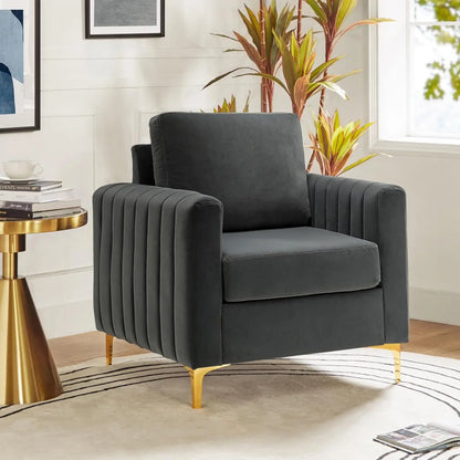 Velvet Accent Chair with Gold Metal Legs, Upholstered Leisure & Reading, Customized