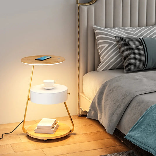 Bedroom Minimalist Nightstands Small Space Round  Table With Wireless Charger